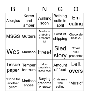 Christmas fuckery Bingo Card