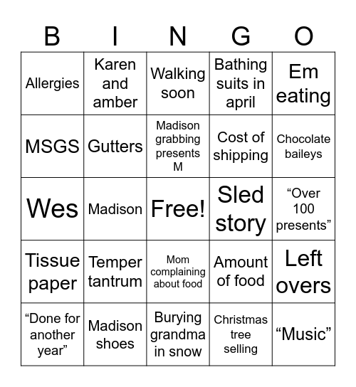 Christmas fuckery Bingo Card