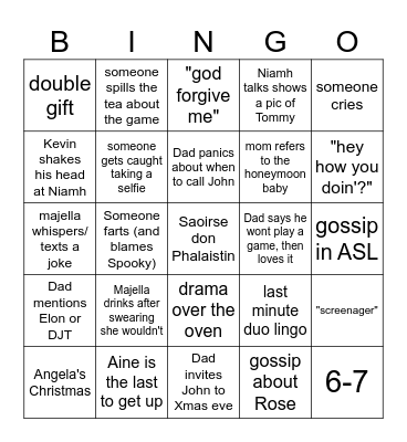 Sheehan Xmas 2025 Bingo Card