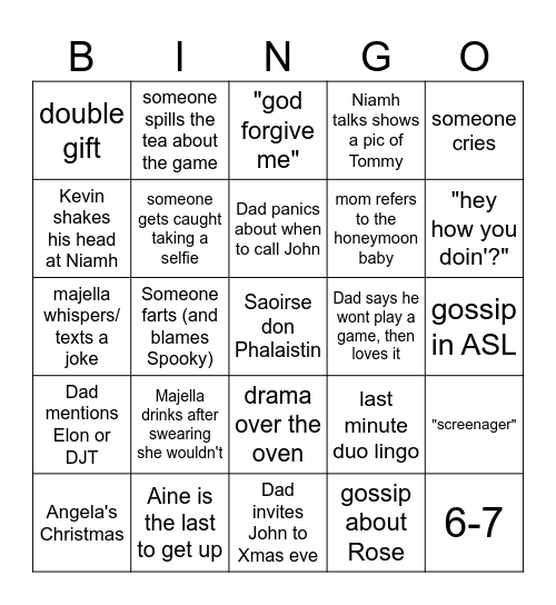 Sheehan Xmas 2025 Bingo Card