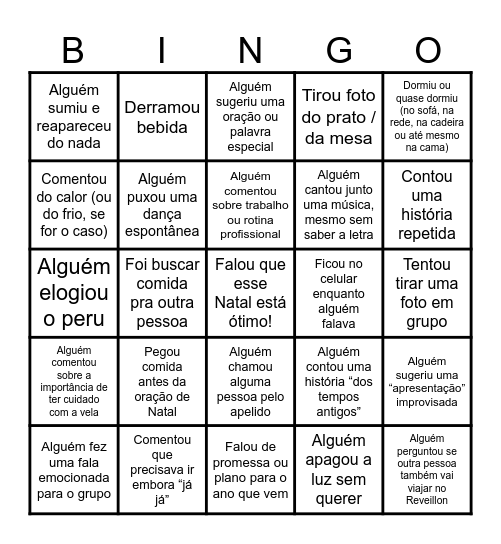 Natal Bingo Card