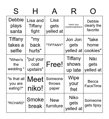 Sharo 2025 Bingo Card