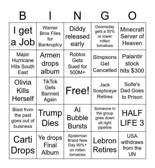 2026 Bingo Card Bingo Card