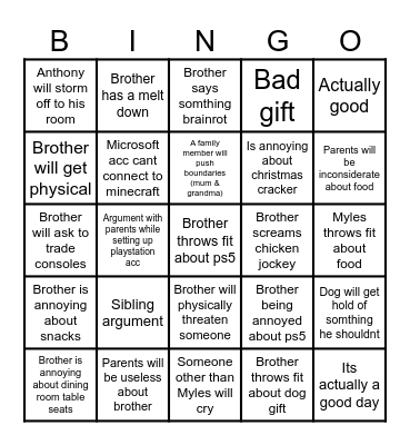 Christmas Day Bingo Card