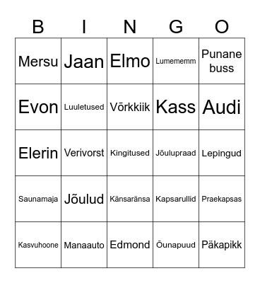 Pärnu Jõulu Bingo 2025 Bingo Card