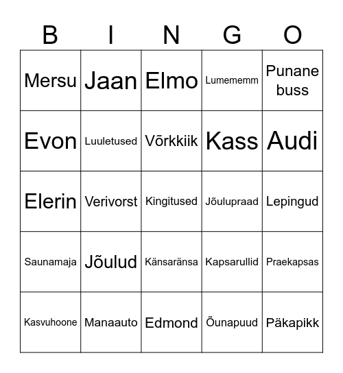 Pärnu Jõulu Bingo 2025 Bingo Card