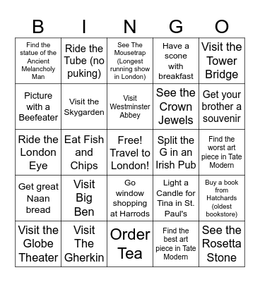 London Bingo Card