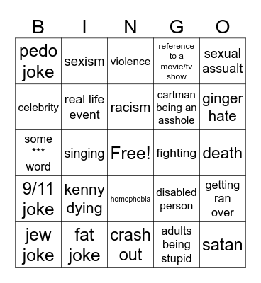 south park bingo Card