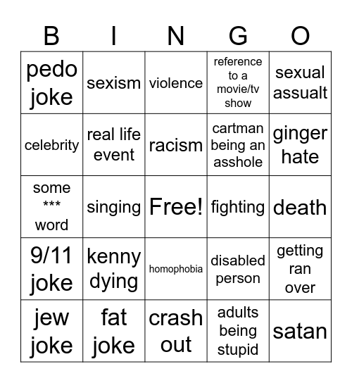 south park bingo Card