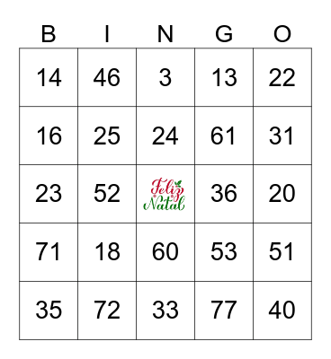 BINGO DE NATAL Bingo Card
