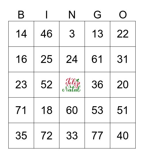 BINGO DE NATAL Bingo Card