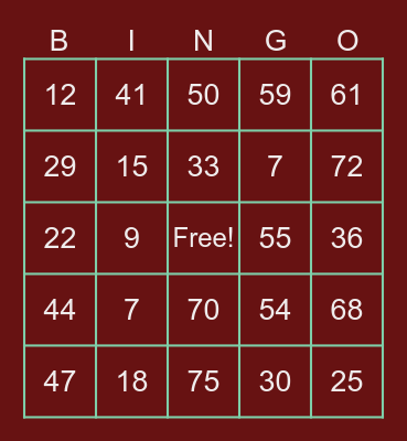 Merry Christmas Bingo Card