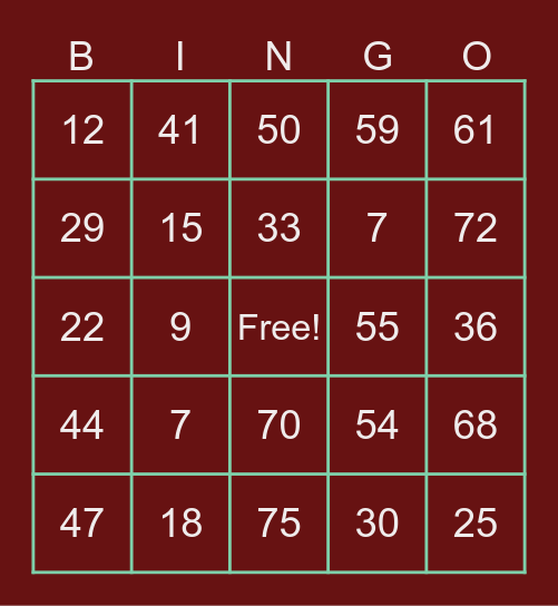 Merry Christmas Bingo Card