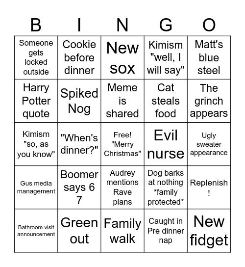 Family Christmas Bingo! Bingo Card