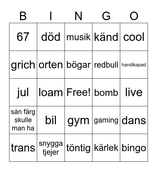 tiktok Bingo Card