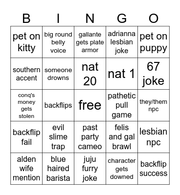 session 1 dnd Bingo Card