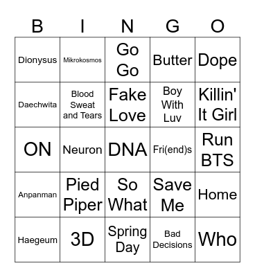 BBB BANGTAN BINGO Card
