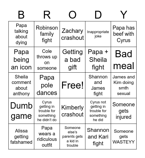 Untitled Bingo Card