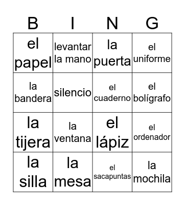 School Days Bingo Card