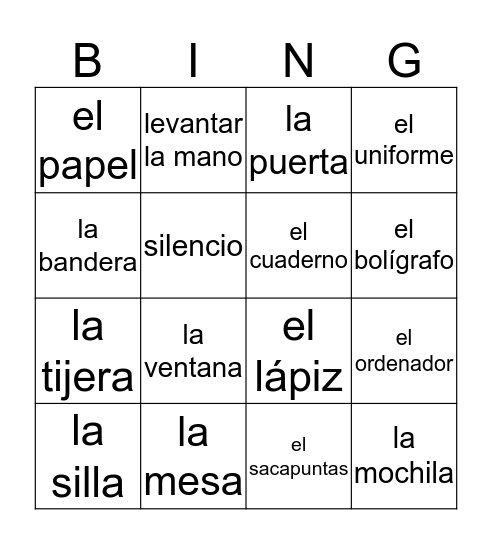 School Days Bingo Card