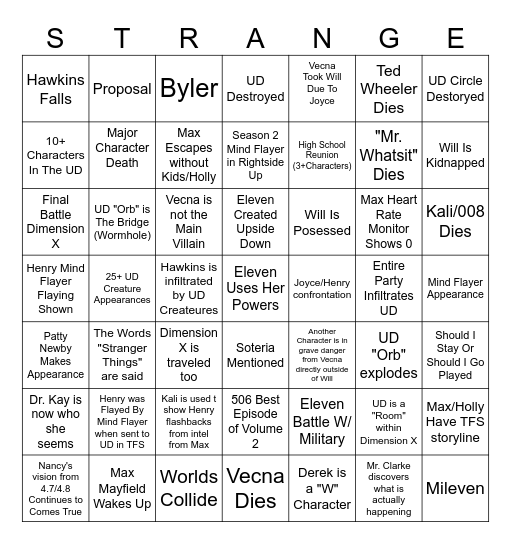 Stranger Things Volume 2 Bingo Card