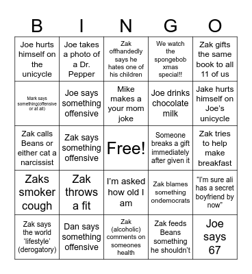 Purvis Christmas Bingo Card