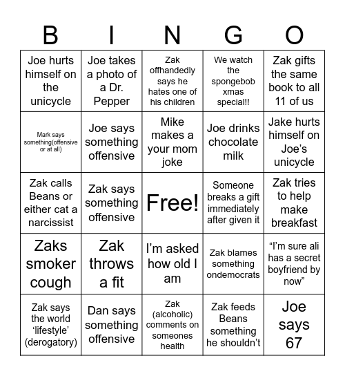 Purvis Christmas Bingo Card