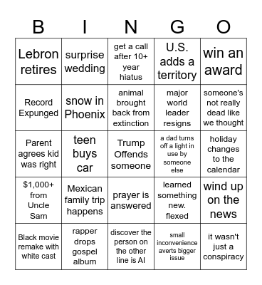2026 Family Bingo Card