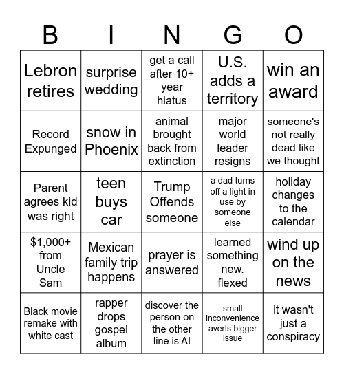 2026 Family Bingo Card