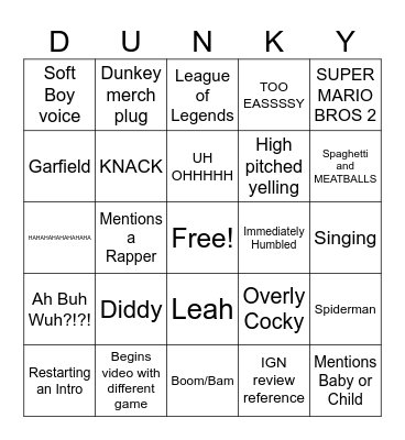videogamedunkey Bingo Card