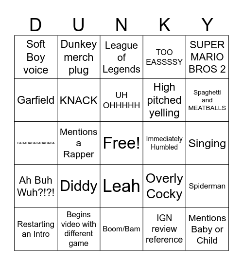 videogamedunkey Bingo Card