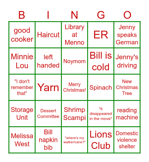 Daniels Family Bingo Card