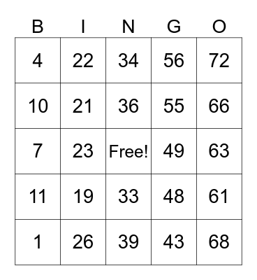 Game 1 - 122420261 Bingo Card