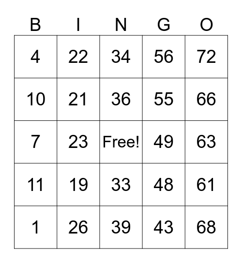 Game 1 - 122420261 Bingo Card