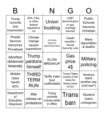 Project 2025 BINGO Card