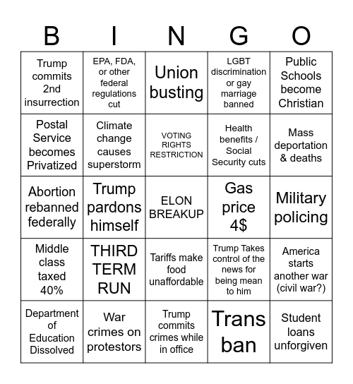 Project 2025 BINGO Card