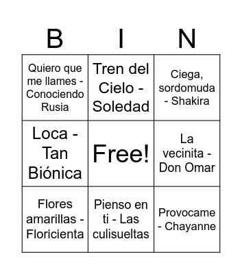 BINGO MUSICAL Bingo Card