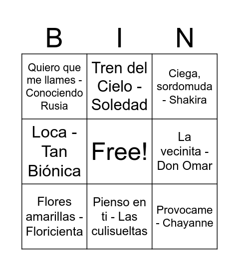 BINGO MUSICAL Bingo Card