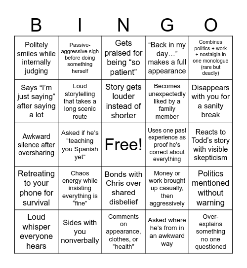 Svee Family Xmas Bingo Card