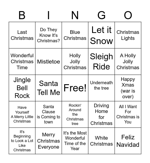 Christmas Music Bingo Card