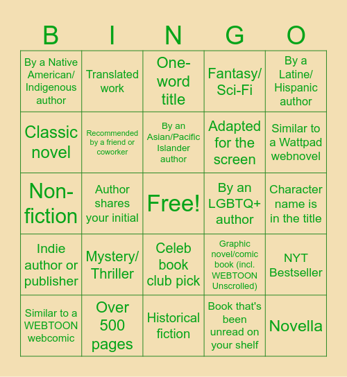 Readers' Room Book Bingo Card