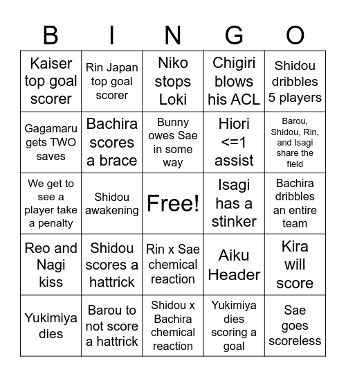 Bluelock Bingo Card