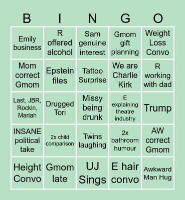Family Bingo Card