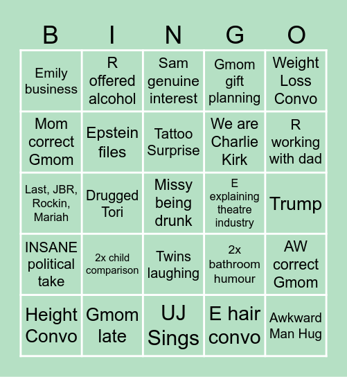 Family Bingo Card