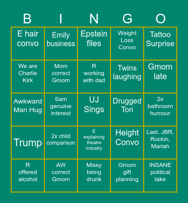 Family Bingo 2 Bingo Card