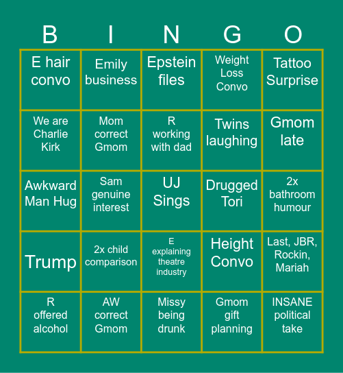 Family Bingo 2 Bingo Card