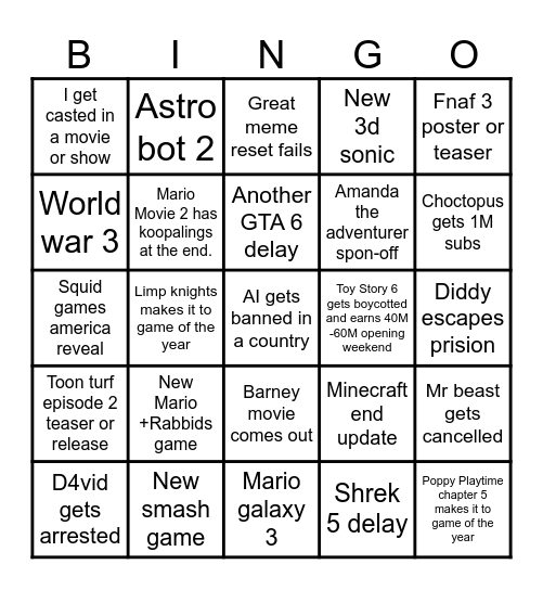 Untitled Bingo Card