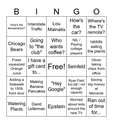 Stevingo Bingo Card