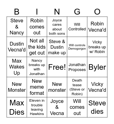 Stranger Thing Vol 2. Bingo Card