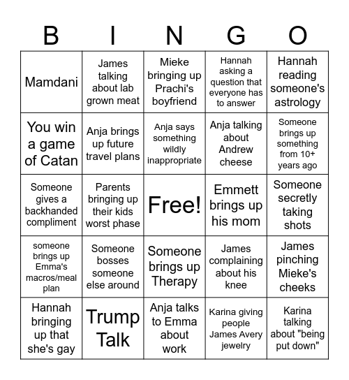 Family Bingo Card